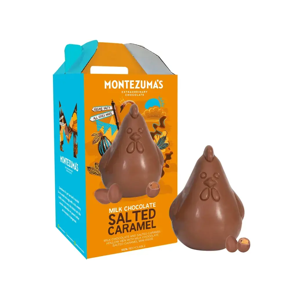 Montezumas Salted Caramel Milk Chocolate Hollow Hen with Mini Eggs 300g